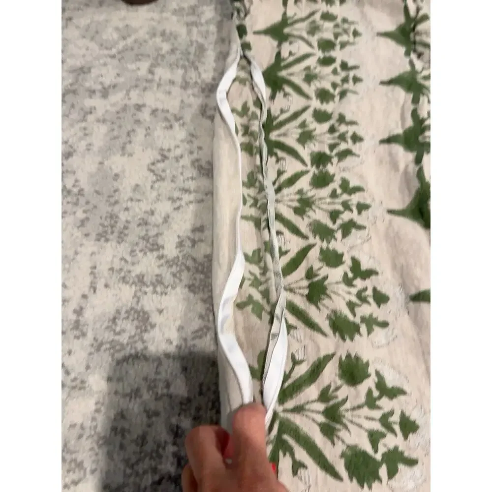 Green Beige Floral Botanical Cotton Lumbar Pillow 33x13 Rectangular Zip Cover